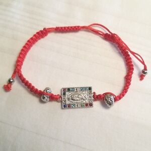 Silver Red Rhinestone Religious Bracelet